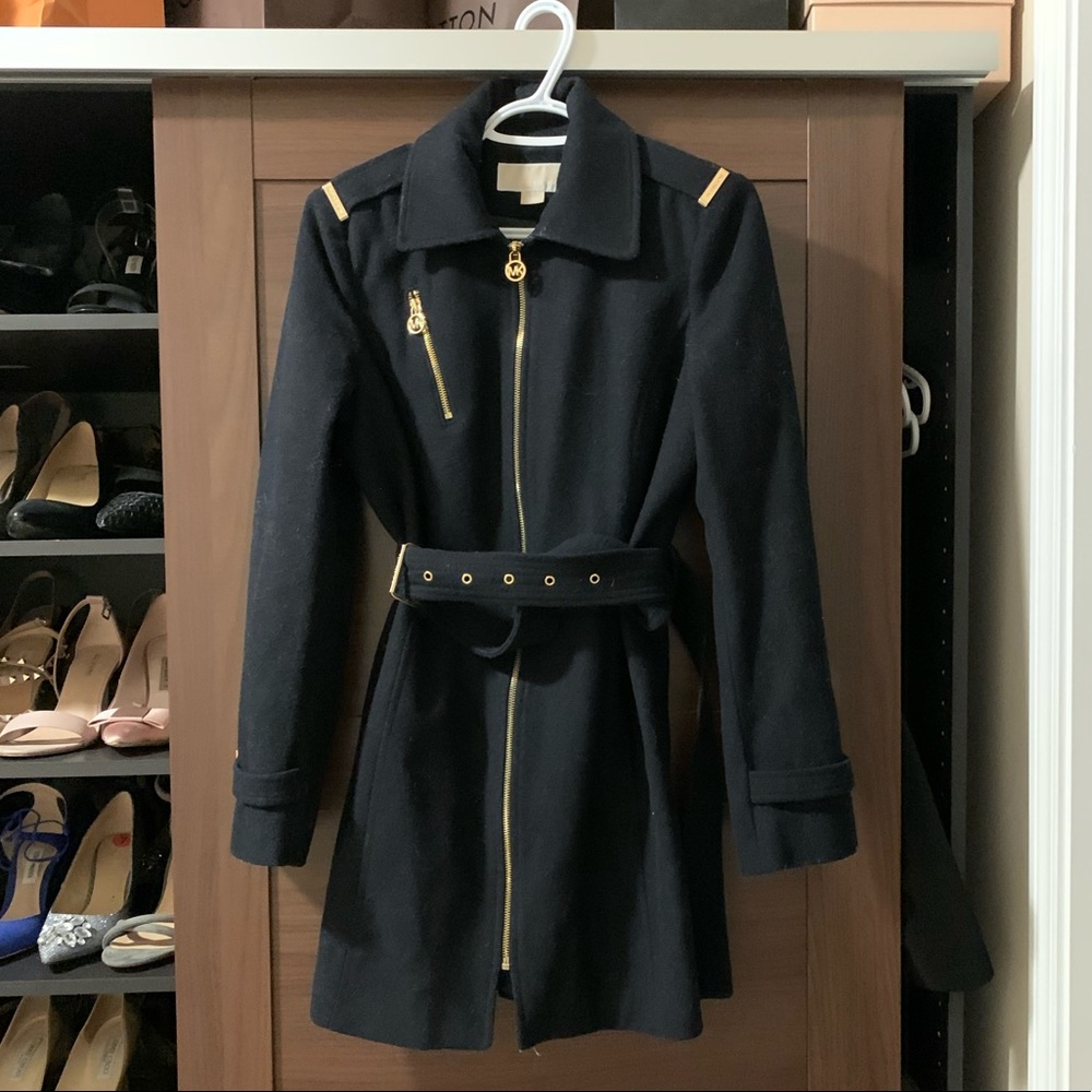 Michael Kors NAVY BLUE Pea Coat with Gold Accents